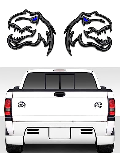 Image of A Pair Redeye Dinosaur Metal Emblem for Dodge RAM TRX 1500 2500 3500 Charger Challenger (Blue Eyes)