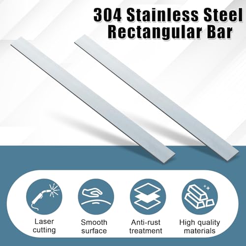 Image of Yaocom 2 Pcs 304 Stainless Steel Flat Bar 2B Finishing Trim Strips Sheet for DIY Craft Making (8 inch Length,1-1 /2 inch Width,1 /8 inch Thickness)