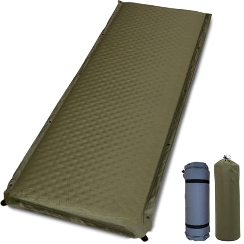 インフレーターマット 8cm エアーマット 自動膨張 キャンプ マット 車中泊マット Self-Inflating Sleeping Pad 厚手 折り畳み 持ち運び便利 簡単収納 収納袋付 日本語説明書付き (オリーブ（OLIVE）)