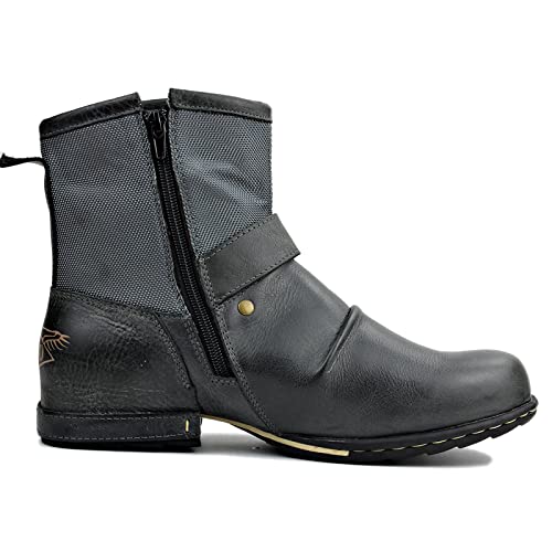 Image of OSSTONE Moto Boots for Men Fashion Zipper-up Leather Chukka Boots Casual Shoes OS-5008-1-ABNH