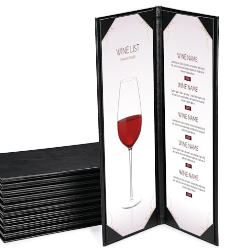 WeChef 10 Pack 4.25"x14" Menu Holders for Restaurant 2 View Double-fold PU