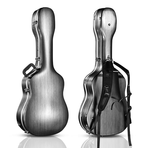 AW ABS 41' Acoustic Guitar Case with Backpack Straps & Lock 0.79“ Thick Hardshell Guitar Bag with Accessory Compartment for Dreadnought Silver