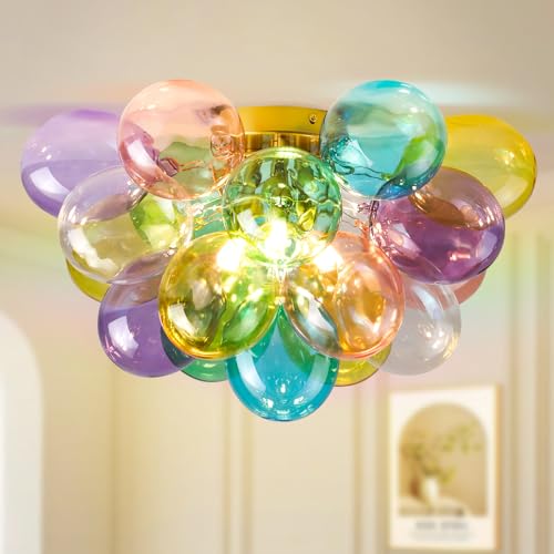 VISRACK Colorful Glass Bubble Ball Swirled Glass Chandelier 15 Inch