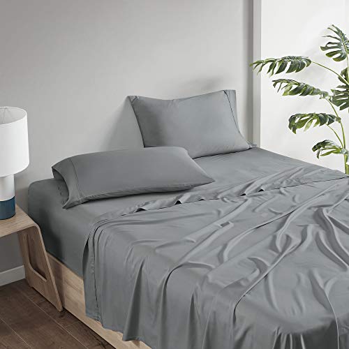 Comfort Spaces 100% Rayon (From Bamboo) Bed Sheets Set, Breathable, Cooling Sheet With 15" Deep Pocket, All Season, Cozy Bedding Set, Matching Pillow Cases, Queen, Charcoal 4 Piece (Cs20-1201) #TOP27