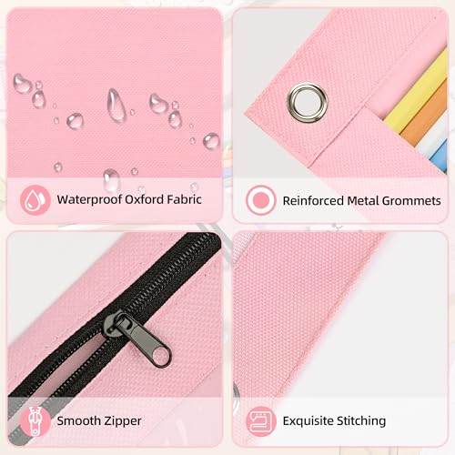 Image of Lanpn Pencil Pouch for 3 Ring Binder 6 Pack, Pink Binder Pen Bags with Zipper, Cute 3 Holes Pencil Pouches Organizer for Boy Girl Kids School Student, Reinforced Grommets & Clear Window