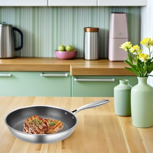 HOLIDYOYO Stainless Steel Honeycomb Frying Pan 18 Inch Nonstick Omelette Pan for Induction and Gas Cookers Versatile Kitchen Cookware with Heat Retention - Image 5