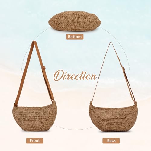 Image of GOKTOW Straw Crescent Beach Crossbody Bag for Women,Raffia Woven Shoulder Handbags for Summer Vacation 2025