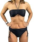 Bikini donna in tessuto di qualità made in Italy, Reggiseno a fascia con coppe sfoderabili, slip regolabile in altezza