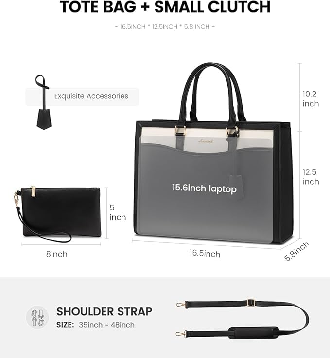 Image of LOVEVOOK Laptop Tote Bag for Women, Office Work Bag Briefcase fit for 15.6 inch Laptop, Teacher Computer Bag Handbag,Black /Beige /Brown