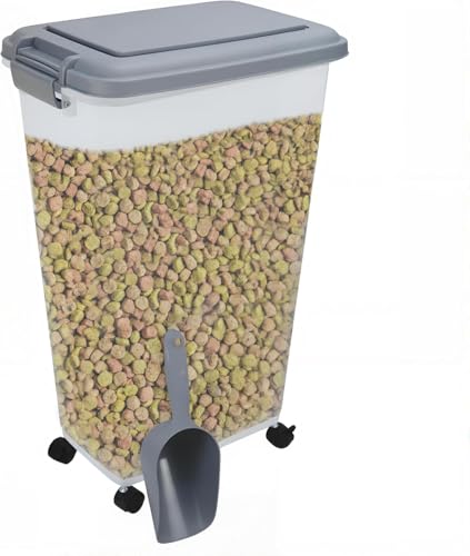 PRADICHI Pet Food Storage Container with Flip-Top Locking Lid & Integrated Scoop – Airtight Plastic Bin for Dog, Cat, Bird & Animal Dry Food – 15kg Capacity – 20L / 30L / 40L (Transparent, 40 L)