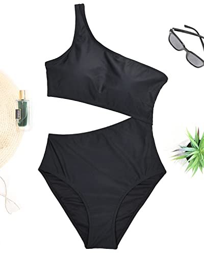 Yonique Women'S One Piece Bathing Suit One Shoulder Swimsuit Cutout Swimwear Monokini Black M thumb #4