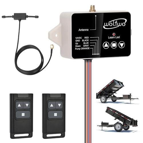 wolfwo Dump Trailer Wireless Remote Controller, for 3-Wire/4-Wire 12V Hydraulic Dump Trailer. 100 Ft. Signal Distance, Safe and Efficient, Easy Installation, with 2 Wireless Remote Controls