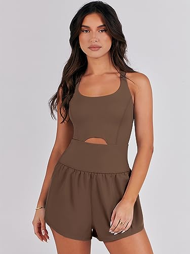 Image of ANRABESS Women Rompers Running Exercise Workout Set One Piece Jumpsuits Gym Yoga Outfits 2025 Summer Active Wear Clothes