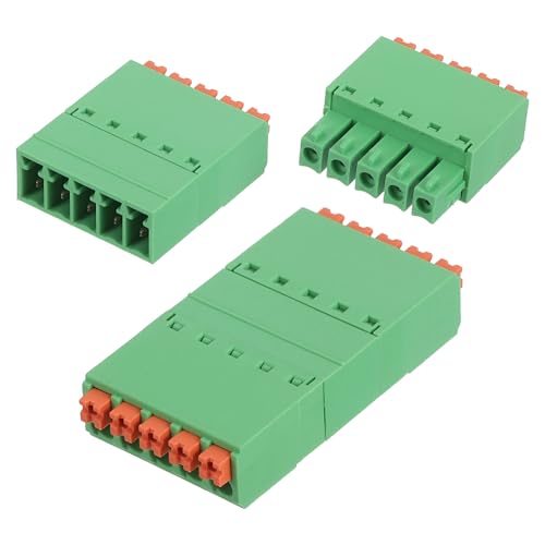 sourcing map 2 Set 5-Pin 3.81mm/0.15" Pitch PCB Mount Screw Terminal Block Connectors Straight No Soldering 15EDGKN Male & Female Connectors Plug for 22-16AWG