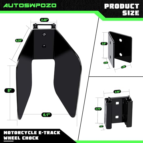 Image of Motorcycle E-Track Wheel Chock, Mount Motorcycle, Bike and Dirt Bike in Enclosed Trailers, Trucks, and Warehouse with E-Track, Fit Tires up to 6 inch Wide, E Track Accessories, 4 Pack (Black)