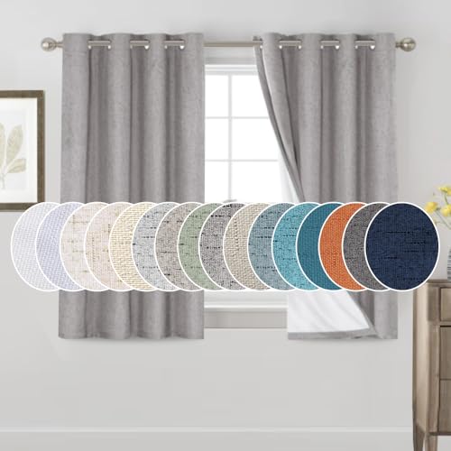 Image of PrinceDeco Light Grey Blackout Curtains 54 Inches Long, Short Blackout Curtains 2 Panels Sets for Bedroom Thermal Insulated with White Liner Room Darkening Curtains Noise Reducing,52 inch W x 54 inch L