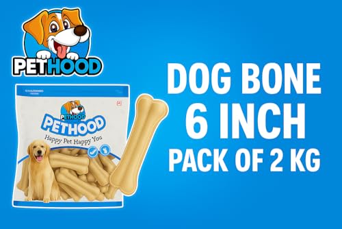 Image of Pressed Rawhide Dog Chew Bone 6 inches - 2 Kg | Dog Chewing Calcium Bone | 6 Inch | Bones Treat for All Dogs | Mega Pack (Size 6 inch) (2 Kg Pack),All Life Stages, Pet Haddi Treat for Dogs