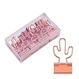 Cactus Binder Clips with Cute Rose Gold Medium Binder Clips in Acrylic Crystal Box for Office School and Home Supplies
