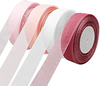 4 Rolls Sheer Organza Ribbon, 25mm x 45m Each Roll Gift Ribbon Chiffon Ribbon roll for DIY CraftsGift WrappingBouquet Bows, Wedding Party Decorations (4 Colour )