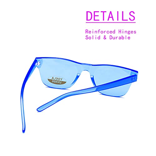 OLINOWL Lunettes de soleil surdimensionnées carrées sans monture teintées unisexes femmes hommes une pièce colorée lunettes transparentes lunettes rétro, Bleu pâle, Square – vue 4