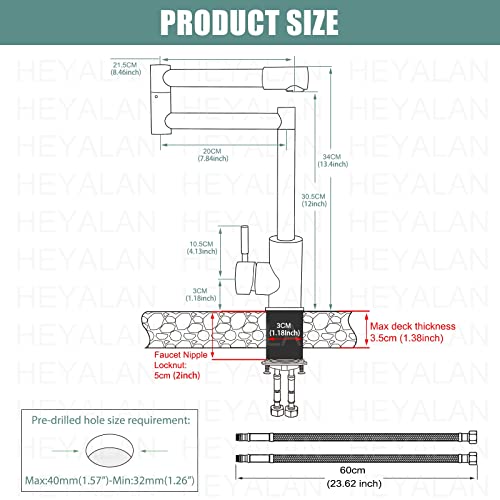 Heyalan Matte Black Pot Filler Faucet Deck Mounted Single Handle Double Joints Free Rotating Modern Pot Filler Deck Mounted Countertop Retractable Commercial Kitchen Sink Faucet Stainless Steel #TOP1