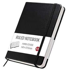 ojussa A5 Notebook 200 Pages Leather Journal Notebook Hardback Notepad with Bookmark, and Elastic Closure 14.5 x 21.5 cm, for School Office Home Business Writing