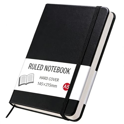 ojussa A5 Notebook 200 Pages Leather Journal Notebook Hardback Notepad with Bookmark and Elastic Closure 14.5 x 21.5 cm for School Office Home Business Writing