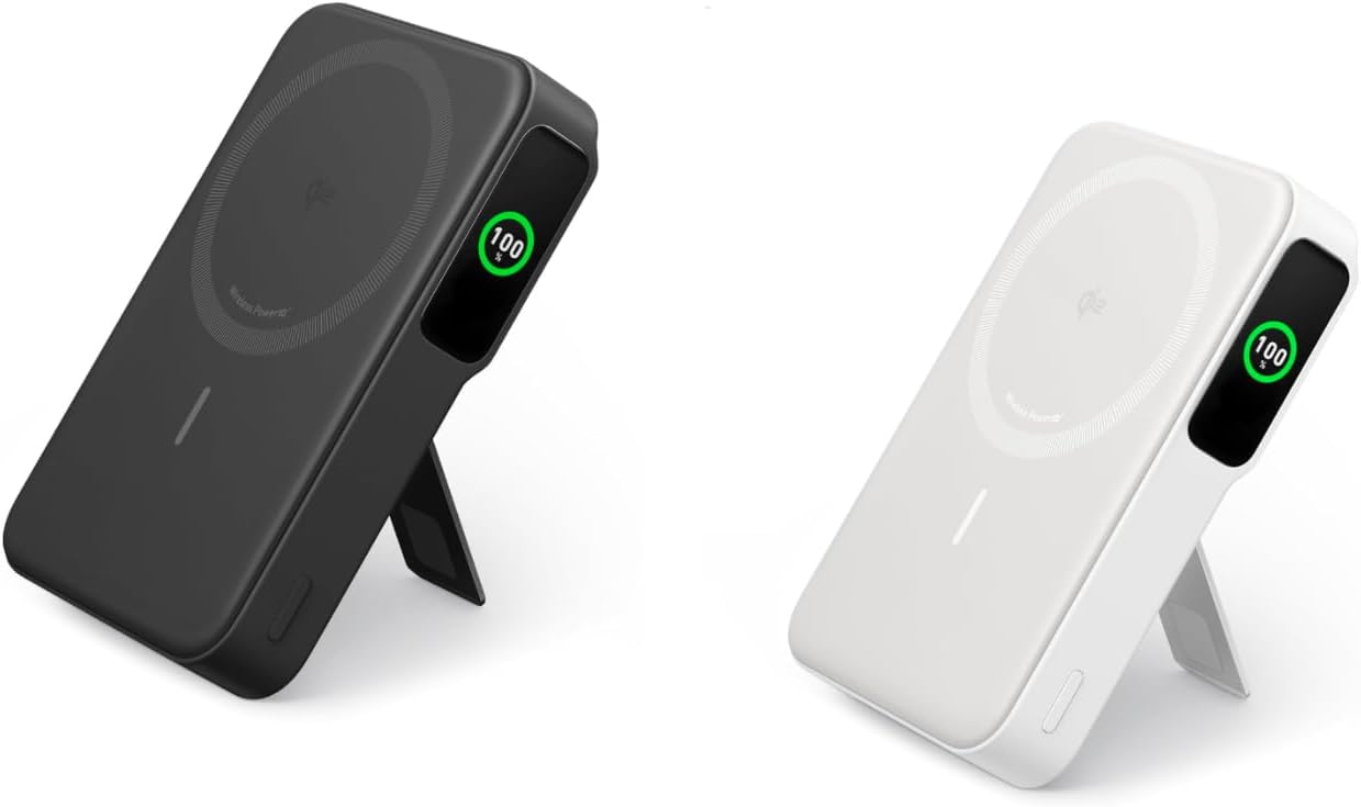 Anker MagGo Power Bank, Qi2 Certified 15W Ultra-Fast MagSafe-Compatible Portable Charger, 10,000mAh Battery Pack with Smart Display & Foldable Stand, for iPhone 15/14/13 Only (USB-C Cable Included)