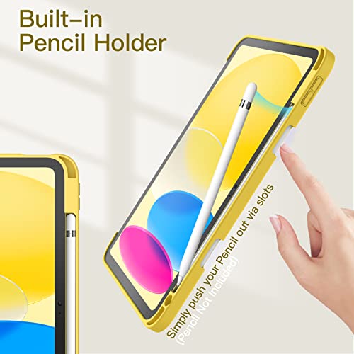 Image of JETech Cover Case for iPad (A16) 11th /10th Generation (2025 /2022) with Pencil Holder, Clear Transparent Back Shell Slim Stand Shockproof Tablet Cover, Auto Wake /Sleep (Yellow)