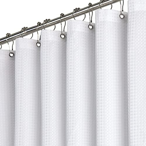 Dynamene White Fabric Shower Curtain - Waffle Weave Heavy Duty Hotel Luxury Cloth Shower Curtains for Bathroom, 72 Inch 256GSM Weighted Bath Curtain Set with 12 Plastic Hooks,72x72