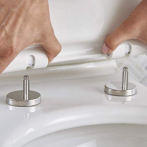 Image of Stainless Steel SS Toilet Seat Cover Hinges, Quick Release Toilet Seat Hinges, Top Fixing Toilet Seat Cover Reparing Screw Set Round Type With Rubber Bush and Screw, White