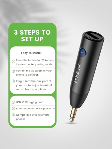 Hvmlak HVMBTR005MAX Bluetooth Aux Adapter, Bluetooth 5.3 Car Adapter [Stronger Microphone], Aux Bluetooth Receiver 3.5Mm Jack thumb #3
