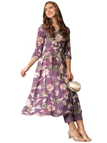 ANNI DESIGNER Womens Cotton Blend Anarkali Printed Kurta with Pant (Damian Purple_4XL_Wine_XXXX-Large) (B0D3C1W7RR) Amazon Price History, Amazon Price Tracker