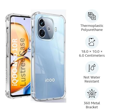 Image of Lustree iQOO Neo 10R Back Cover Transparent Case | Clear TPU Shockproof Case with Four Corner Protection & Raised Camera Guard | Slim Protective Mobile Phone Cover for iQOO Neo 10R