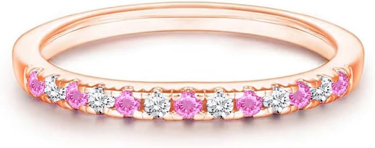 Alternate Pink Sapphire & White Diamond Wedding Band For Women, 14k Gold Finish September Birthstone Pink Sapphire Half Eternity Ring, Anniversary Band For Women