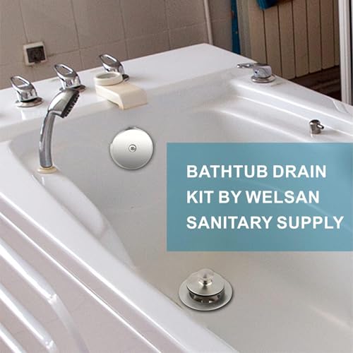 Tub Drain and Overflow Kit with Single Hole Overflow Faceplate, Welsan Universal Lift & Turn Bathtub Drain Kit with Fine/Coarse Thread Conversion Twist Trim Kit Assembly-Brushed Nickel by WELSAN - Image 2
