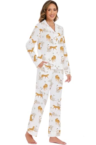 Image of LUBOT 100% Cotton Pajamas for Women Pajama Set 2 Piece PJ Sleepwear Set Soft Ladies Button Knit Long Sleeve Loungewear XS-XXL