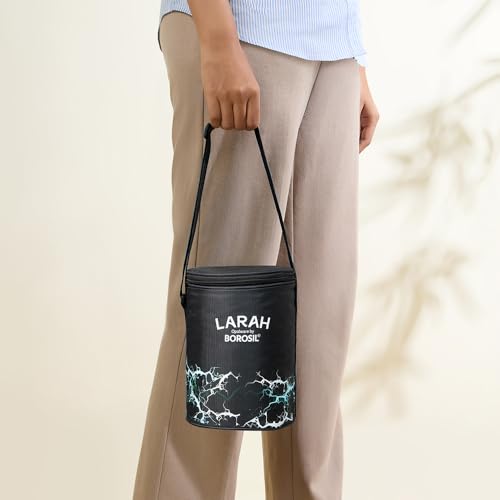 Image of Larah by BOROSIL Zeus Lunch Box with Bag | 3pc Round Container Set (400ml Each) | Opalware Tiffin Box for Office for Men, Lunch Box for Women | Microwave & Dishawasher Safe | White