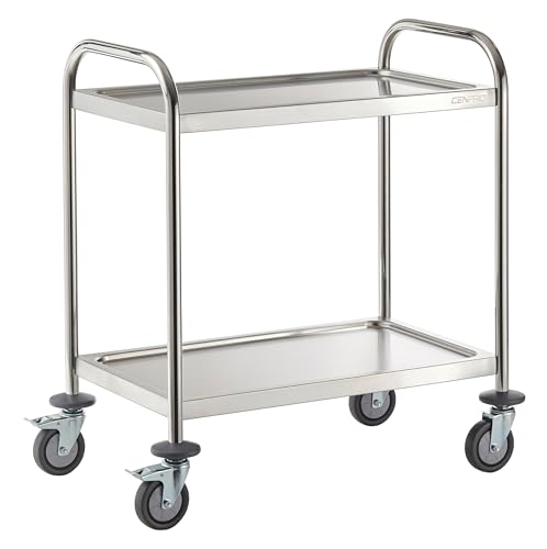 Hubert Commercial Stainless Steel Cart, Mobile Two Tier Solid Steel Transport and Bussing Cart for Restaurants