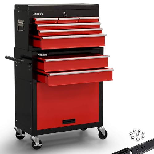 Arebos Werkstattwagen 9 Fächer | inkl. Antirutschmatten | Kofferaufsatz mobil &...