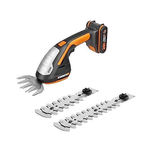 WORX 20V Gras- und Strauchschere WG801E mit Akku und Ladegerät, inkl. 3 Verschiedene Messer