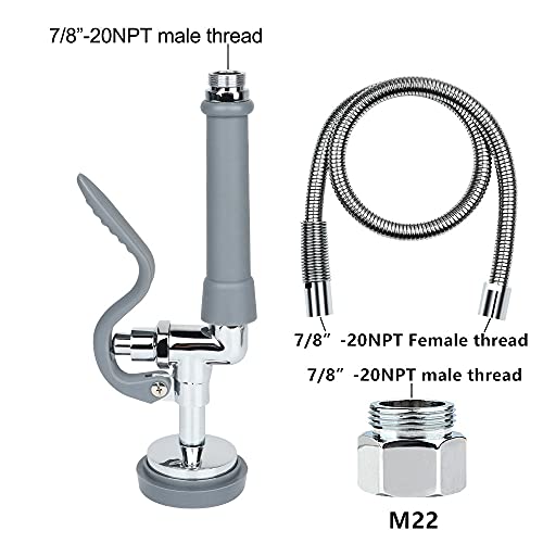 Kwode Pre Rinse Hose With Sprayer Valve 44 Inch Hose With Sprayer Head Replacement Kit Commercial Sink Sprayer Hose For Kitchen Sink Faucet (Free Brass Adapter To Connect Add-On Swivel Spout) #TOP1
