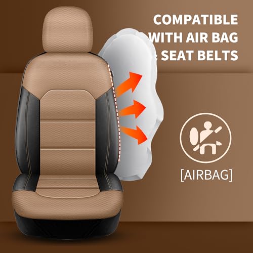 Image of HChengkikz Front Car Seat Covers, Air Mesh, Breathable (Black + Beige)
