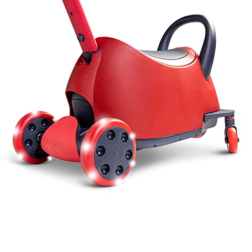 Yvolution Luna Ride On Scooter With Removable Storage Trunk & Seat, 3-In-1 Kick Scooter With Led Light-Up Wheel Lights, Adjustable Height Push Bar For Kids Age 10 Months To 10 Years(Red) #TOP2
