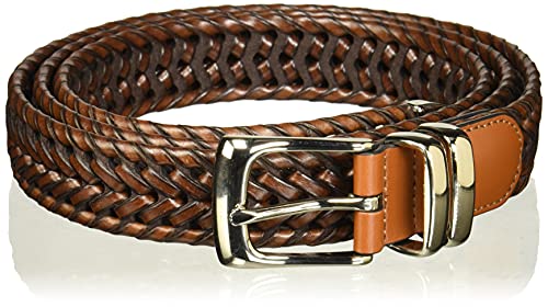 Perry Ellis Men's Portfolio Braided Leather Belt, Luggage, 36
