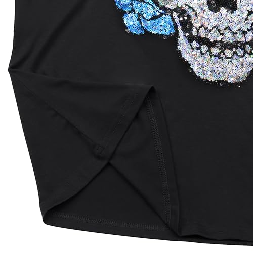 Image of PESION Womens Short Sleeve T-Shirt Sequined Tops O-Neck Funny Graphic Tees Blouse