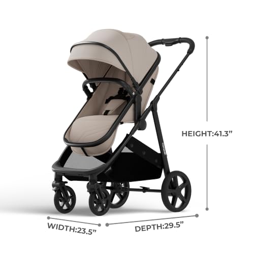 Image of Mompush Wiz 2-in-1 Bassinet Stroller Reversible Seat, One-Hand Fold, Khaki