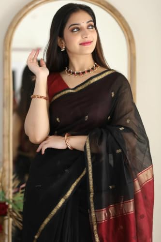 Image of SGF11 Women's Kanjivaram Soft Cotton Linen Silk Saree With Blouse Piece