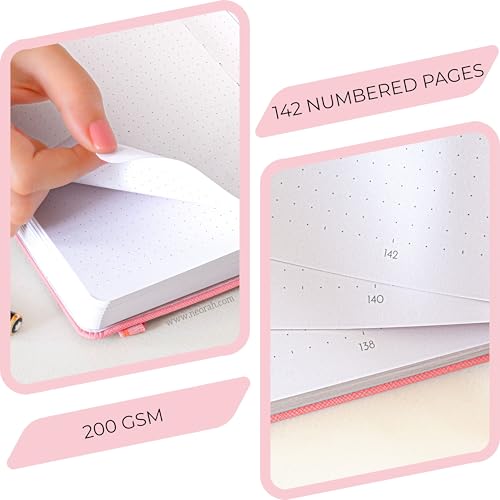 Image of NEORAH - B6 - ART JOURNAL | 200Gsm Dotgrid Notebook |144 Pages(17.5 x 12.5 cm) | Lay Flat |HardCover Bullet - Journal |3 Bookmarks |Elastic Closure| Inner BackPocket | Ideal-Bujo,Drawing (PINK)