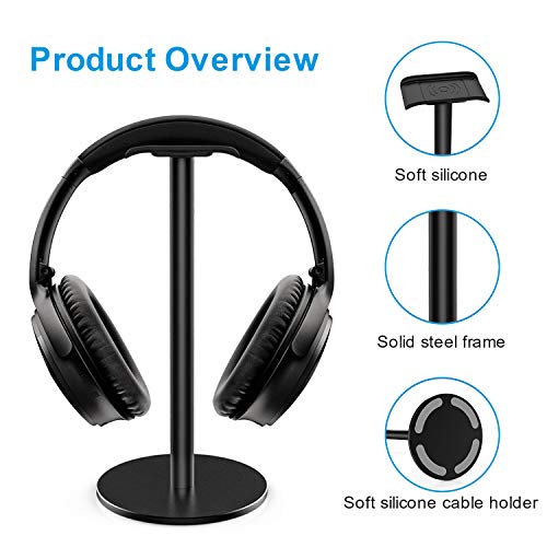 Headphone Stand Headset Holder Full Aluminum Alloy New Bee Sturdy Metal Stand with Non-Slip Silicone for Gaming Headset for All Headphone Sizes (Black)